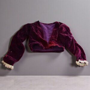 Antique Maroon Velvet & Lace Girl's Crop Jacket